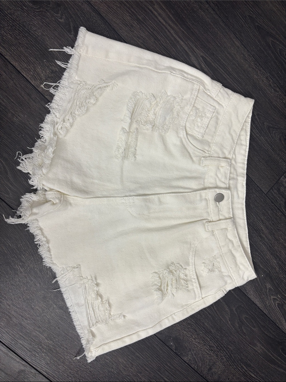 SHEIN White Distressed Frayed Hem Denim Shorts